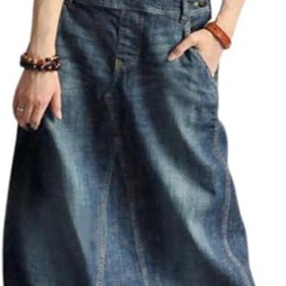 Women's Vintage Adjustable Strap Denim Overall Dress Distressed A-Line Pinafore - Picture 1 of 6